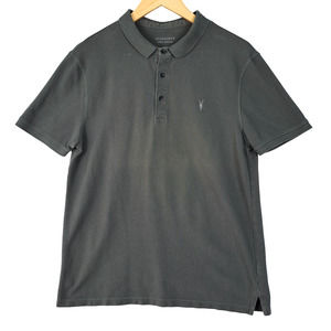 All Saints Form Short Sleeve Polo Shirt Mens Size Large Gray Ramskull Logo